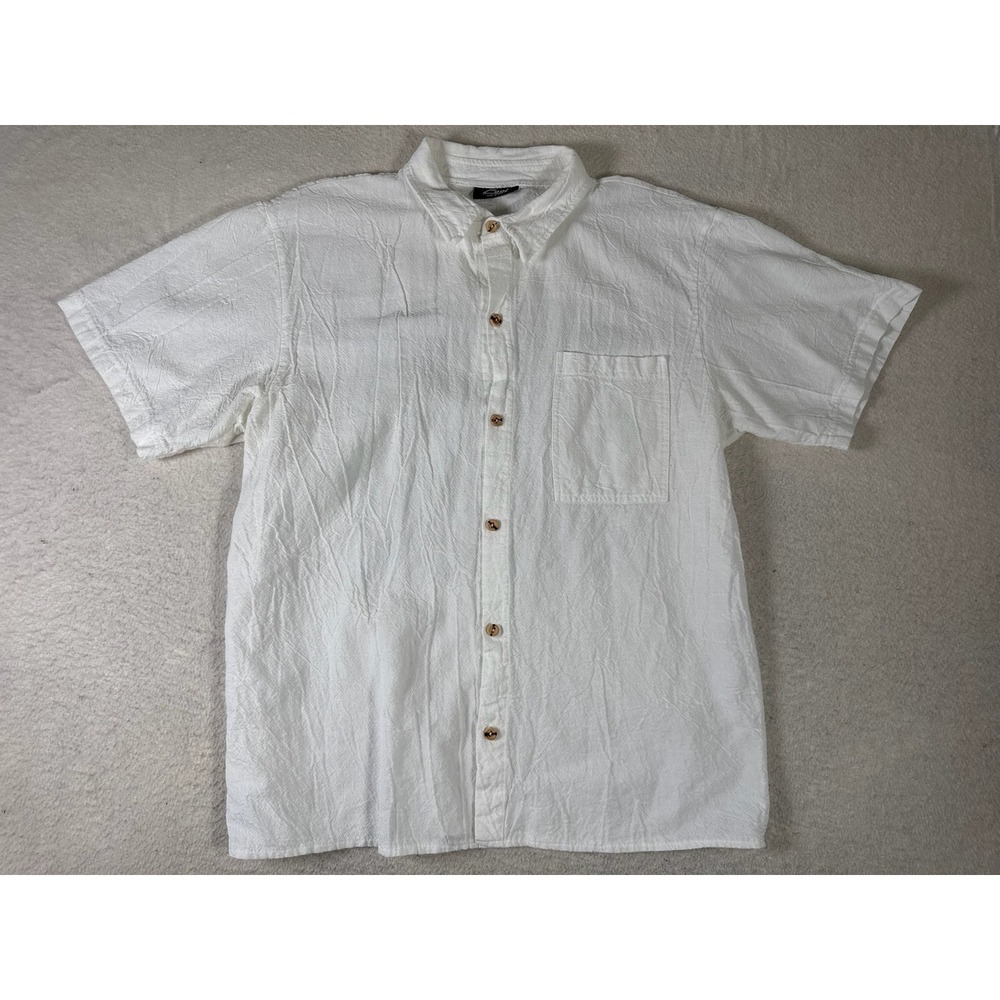 Cool Sportswear Button Down Shirt Mens L White Excellent Cotton Short Sleeve USA